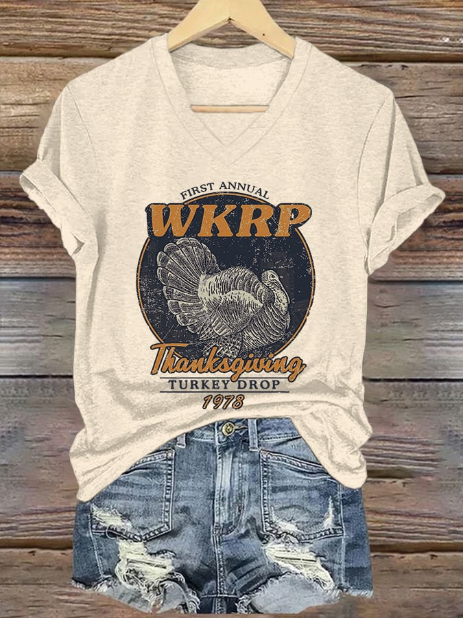Turkey WKRP Thanksgiving Turkey Drop V-Neck Shirt Gratitude Day Clothes Thanksgiving Gifts