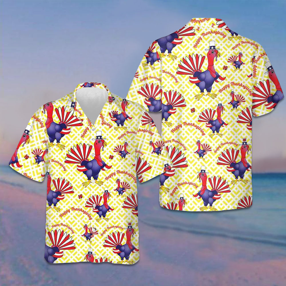 Turkeys In US Flag Costume Hawaiian Shirt Happy Thanksgiving Gobble Shirt Gifts For Him