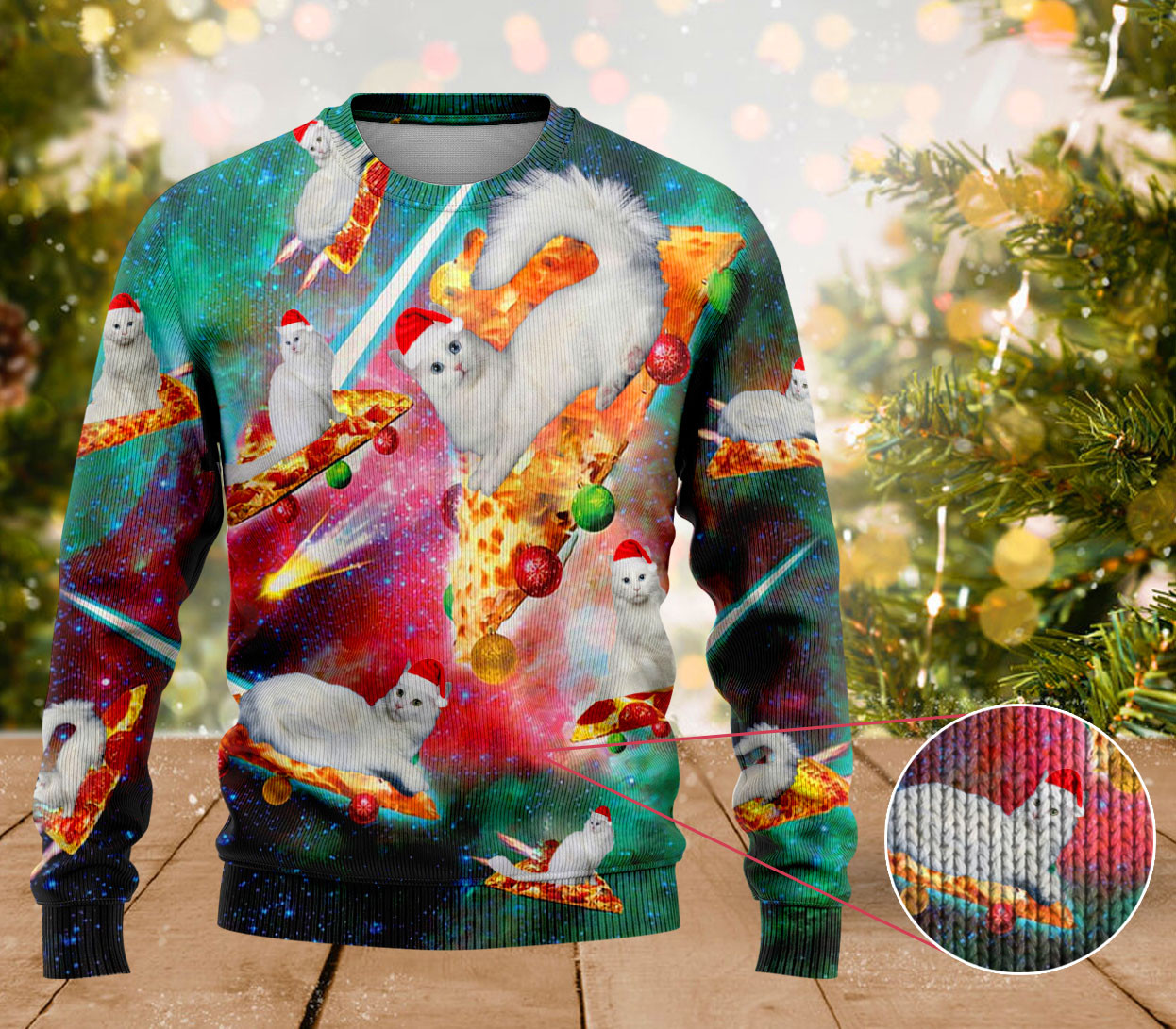 Turkish Angora Cat Pizza Ugly Sweater Funniest Xmas Sweater Best Gifts For Cat Lovers