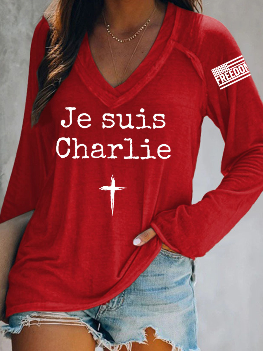 Turning Point Charlie Kirk V-neck Long Sleeve Je Suis Charlie Best Charlie Kirk 47 Clothing
