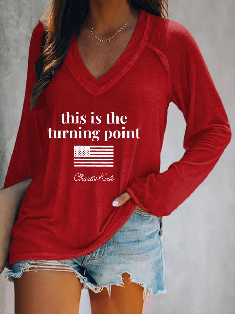 Turning Point Charlie Kirk V-neck Long Sleeve TPUSA Best Charlie Kirk 47 Clothing