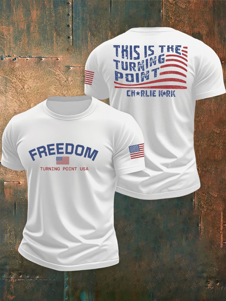 Turning Point Flag Printed T Shirt White Charlie Kirk Apparel Store