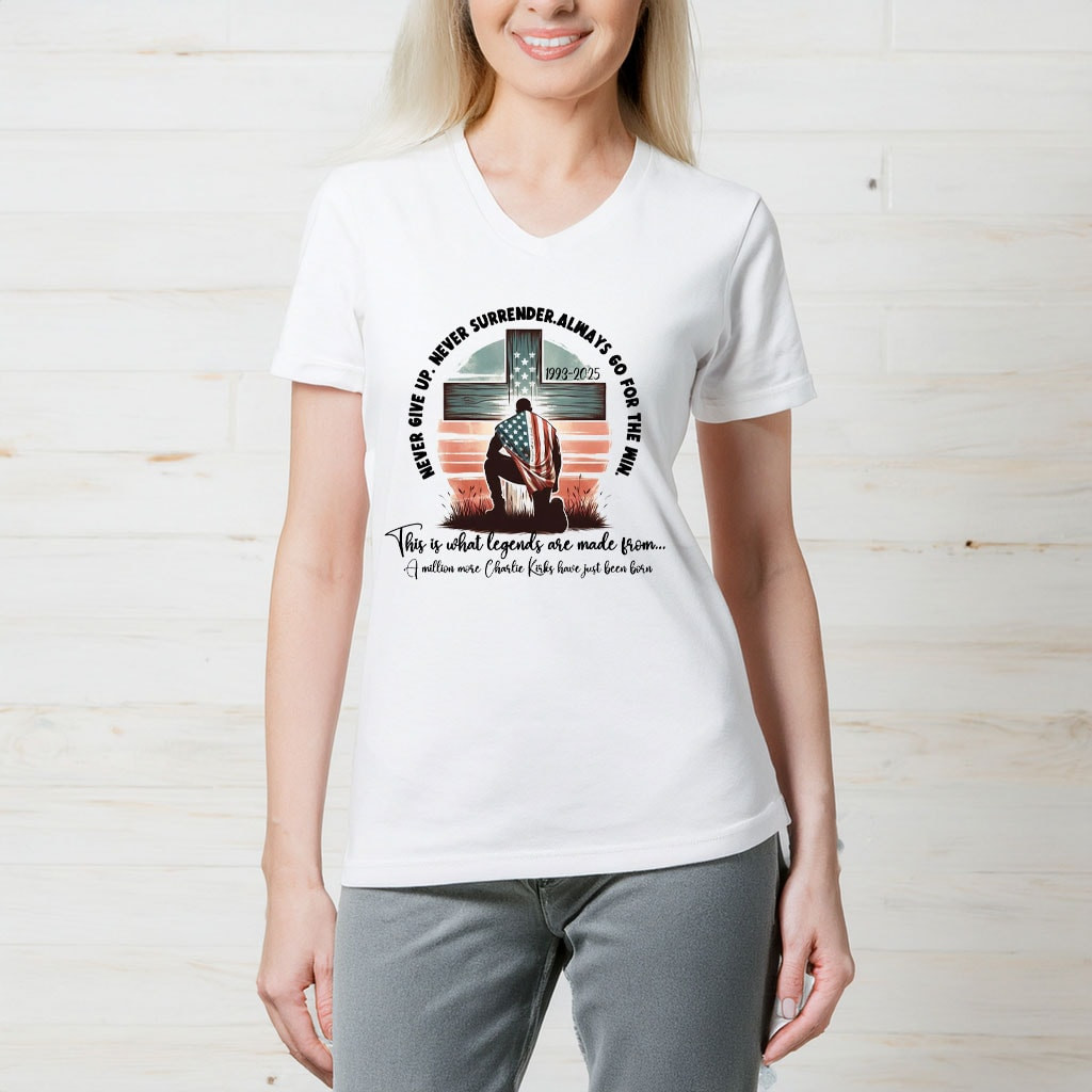 Turning Point USA T-shirt Never Give Up Never Surrender Best Justice Merch For Her