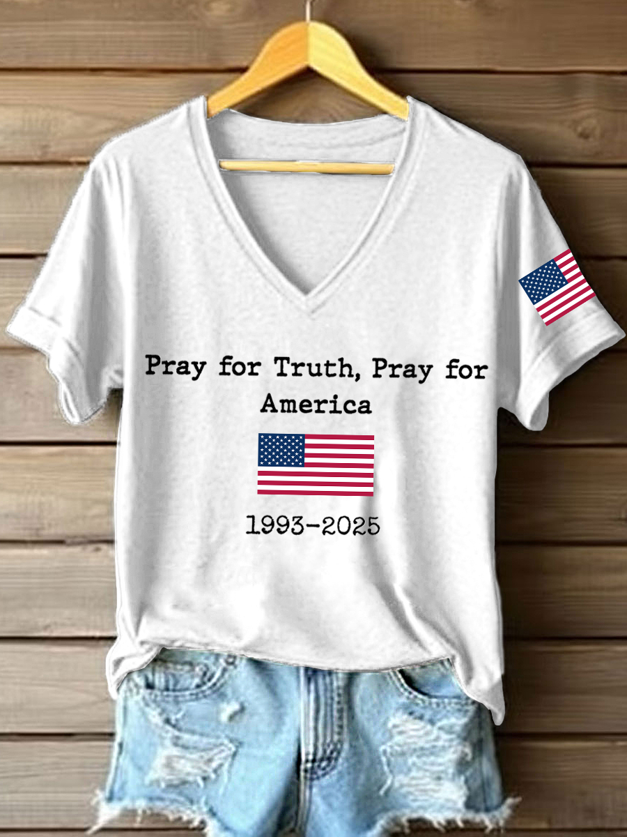 Turning Point USA V-Neck Shirt Pray For Truth Pray For America 1993 2025 Best Charlie Kirk Freedom Merch