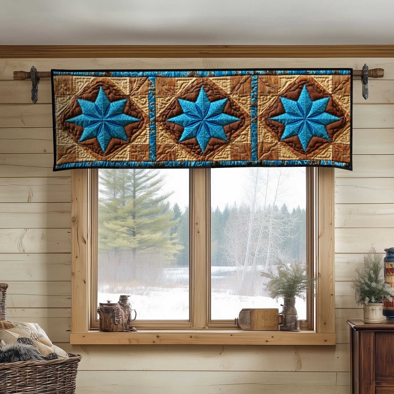 Turquoise Horizon Star Quilted Valance Dining Table Decor Christmas Gift Ideas For Her