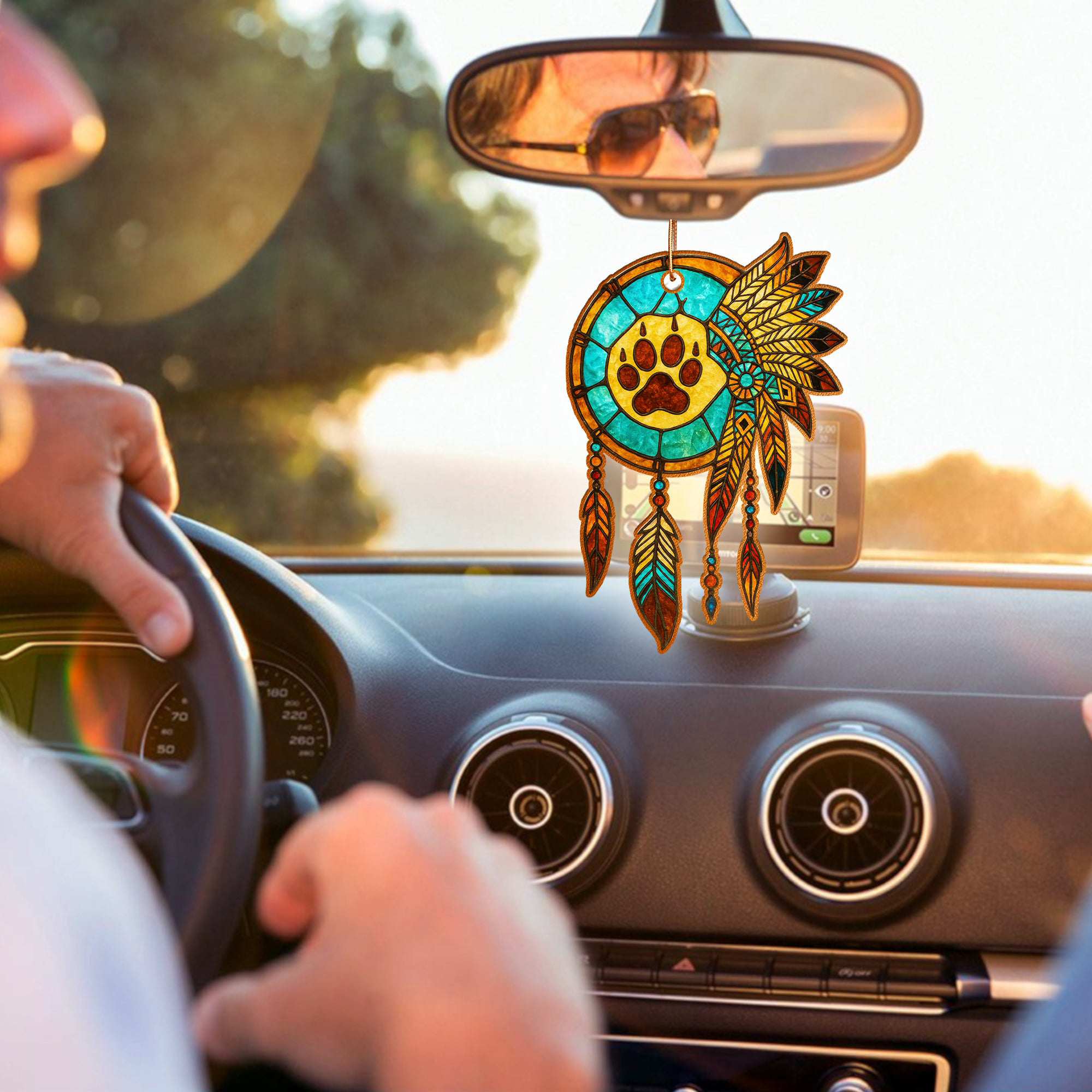 Turquoise Paw Dreamcatcher Christmas Car Ornament Native American Themed Xmas Decor Gift