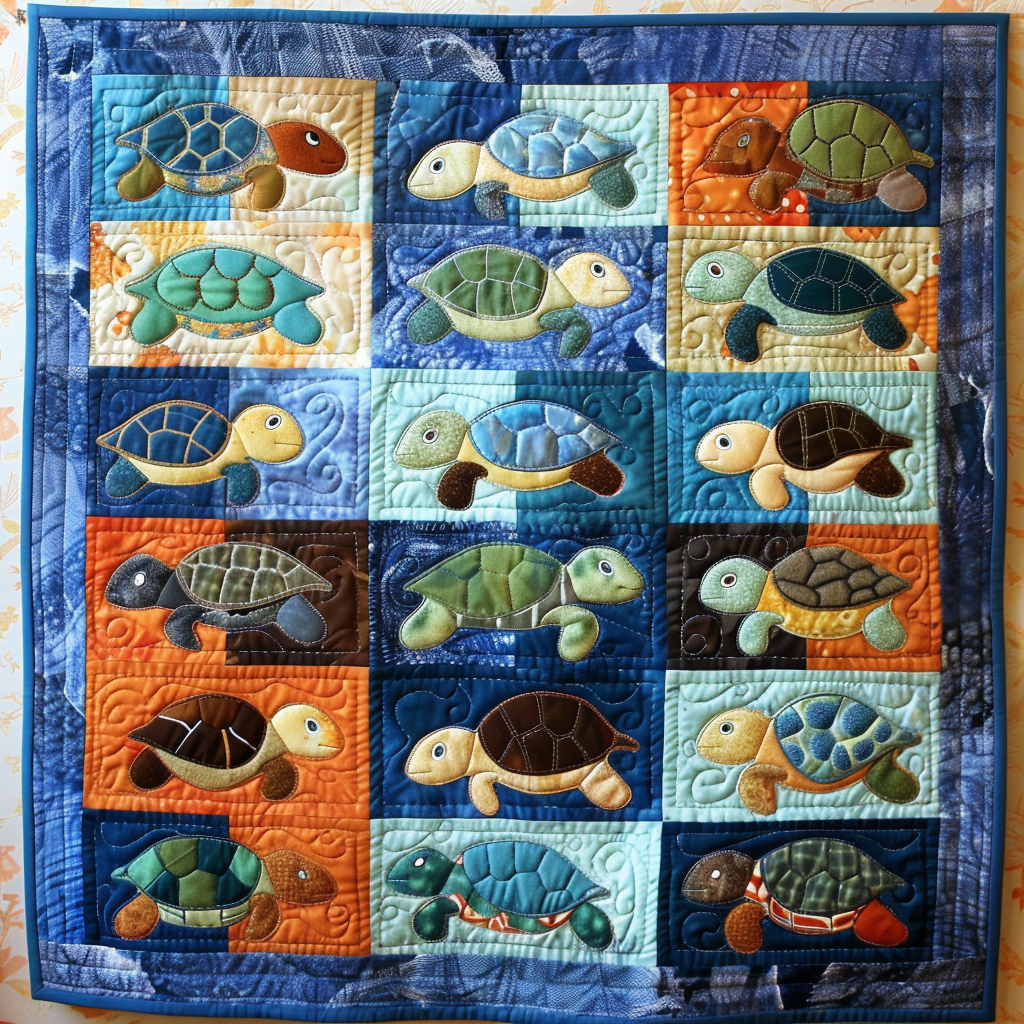 Turtle Adventure Quilted Blanket Gifts For A Turtle Lover