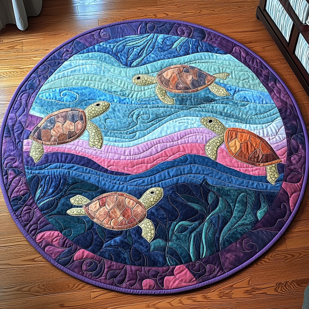 Turtle Bliss Quilted Round Mat Unique Front Door Decor Sea Turtle Gifts For Her