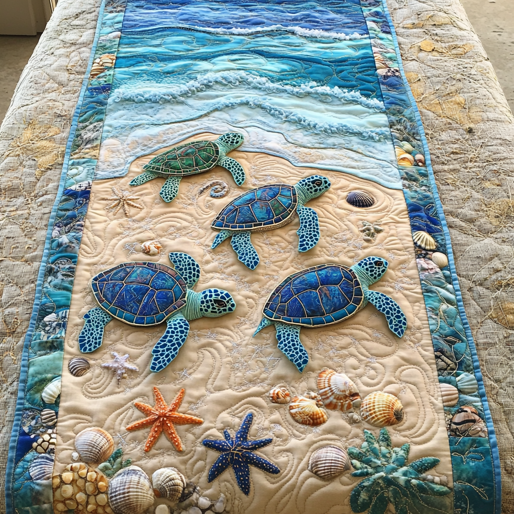 Turtle Bliss Quilted Table Runner Unique Table Runners Turtle Gifts For Her