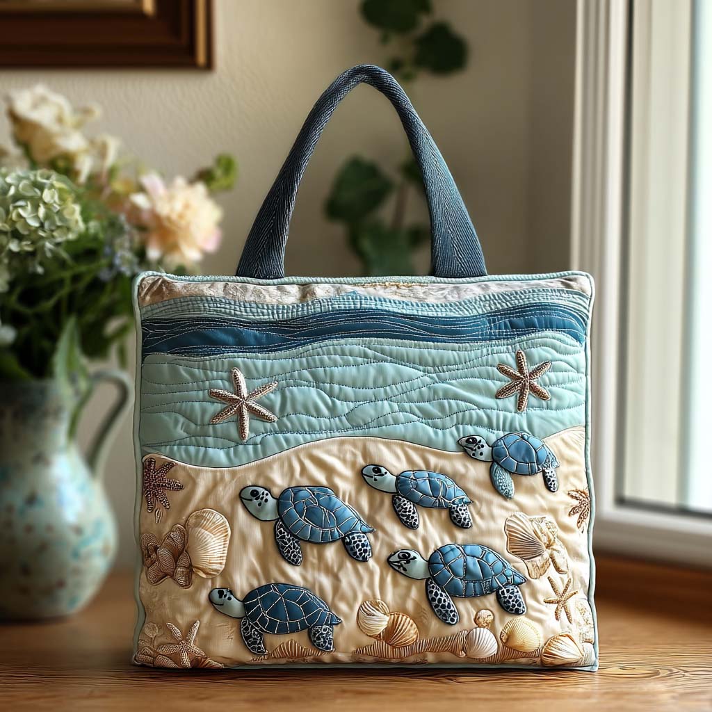 Turtle Breeze Joy Quilted Tote Bag Beach Themed Gifts For Her