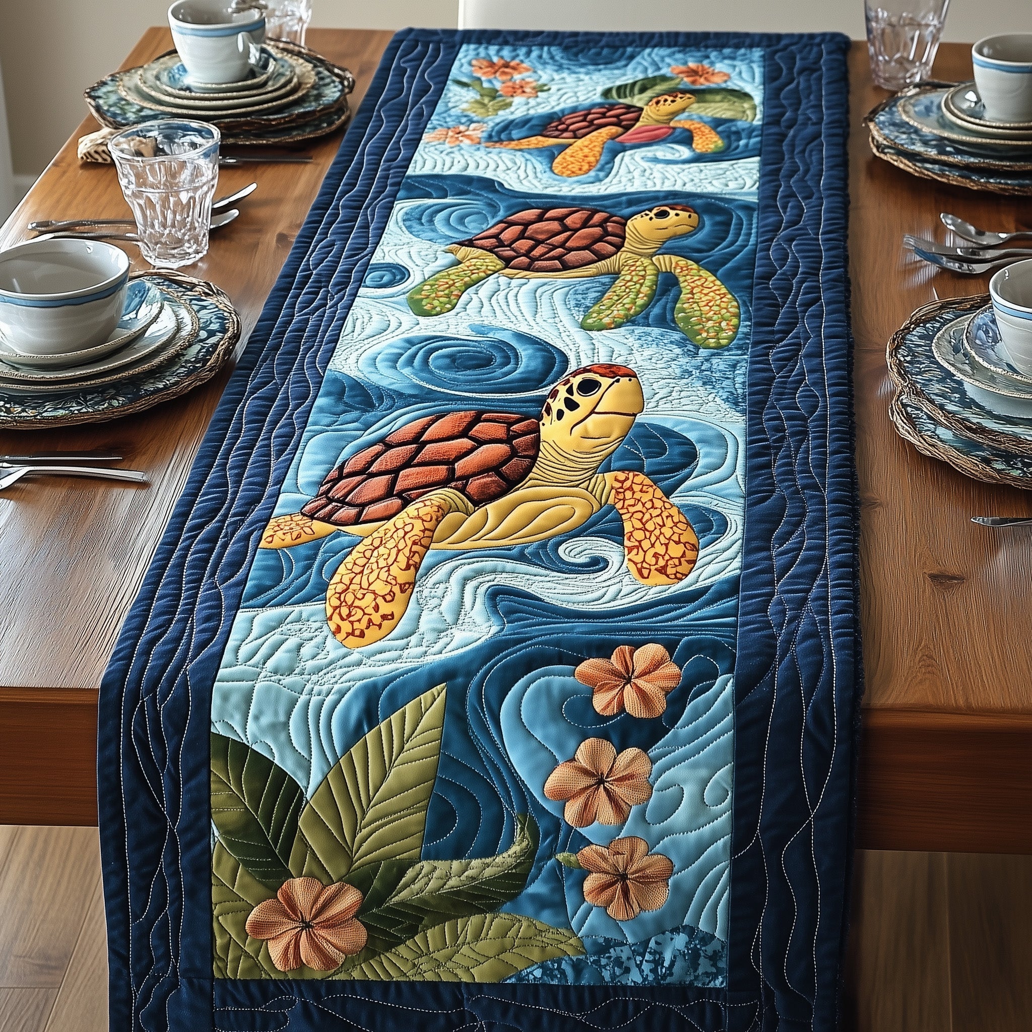 Turtle Charm Quilted Table Runner Christmas Table Runner Gift Idea