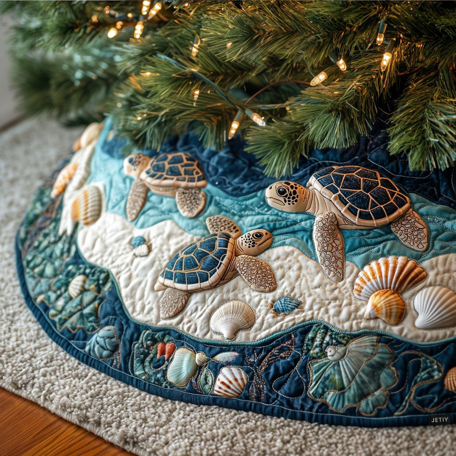 Turtle Christmas Quilted Tree Skirt Cozy Holiday Tree Skirt to Brighten Your Home
