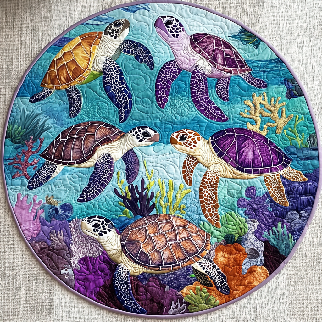 Turtle Comfort Quilted Round Mat Christmas Entry Way Decor Gifts For Sea Turtle Lovers