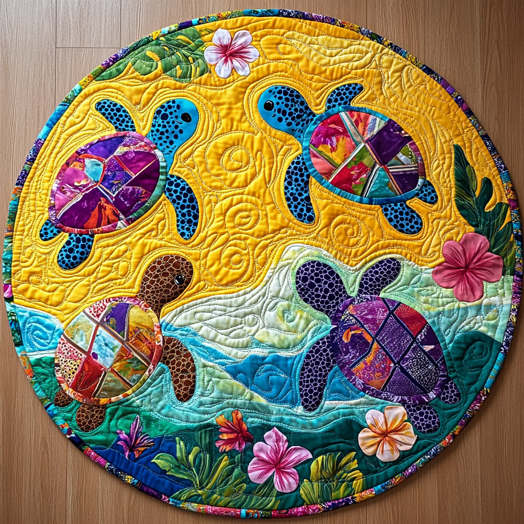 Turtle Comfort Quilted Round Mat Entryway Christmas Decor Ideas Sea Turtle Merchandise