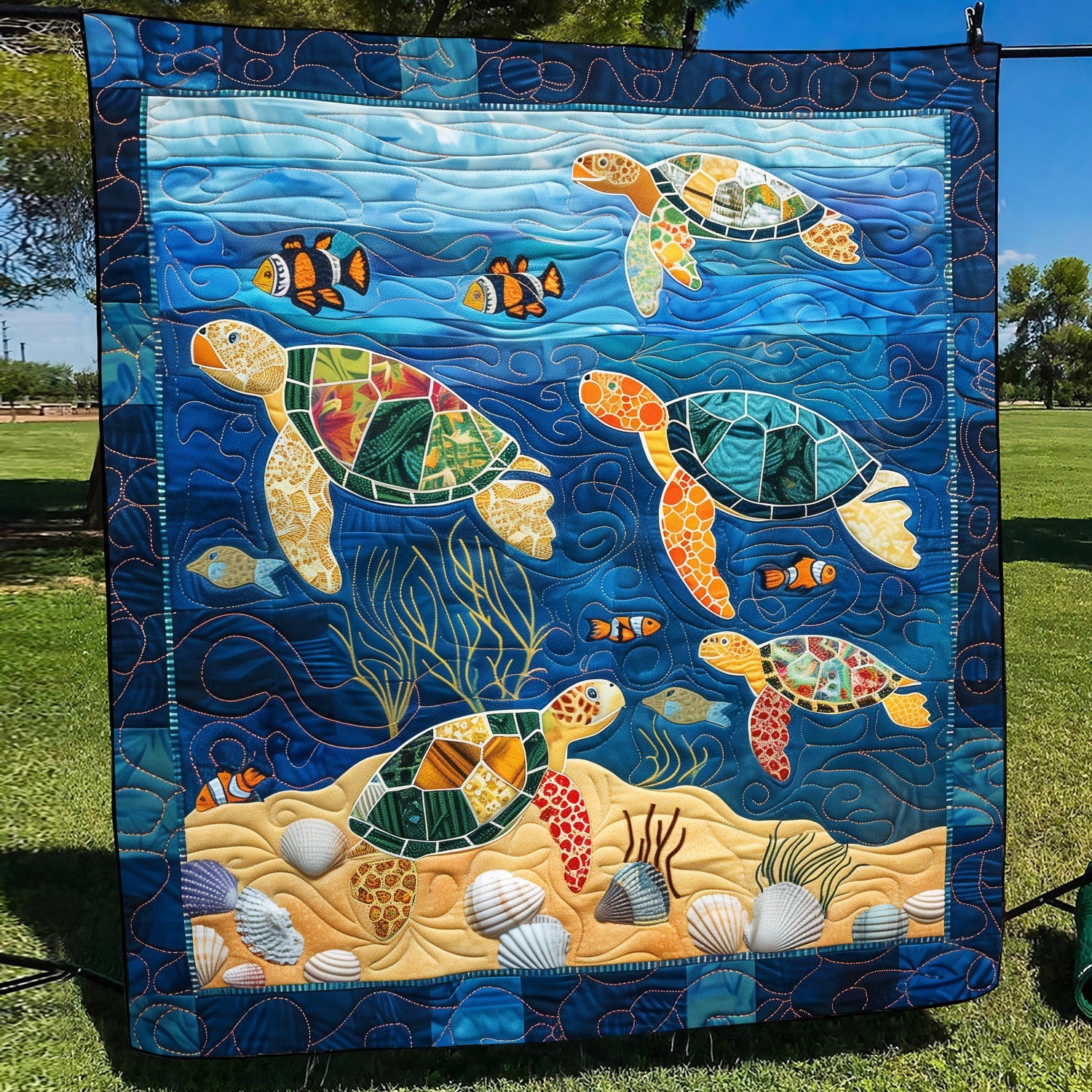 Turtle Coral Fest Quilted Blanket Presents For Turtle Lovers