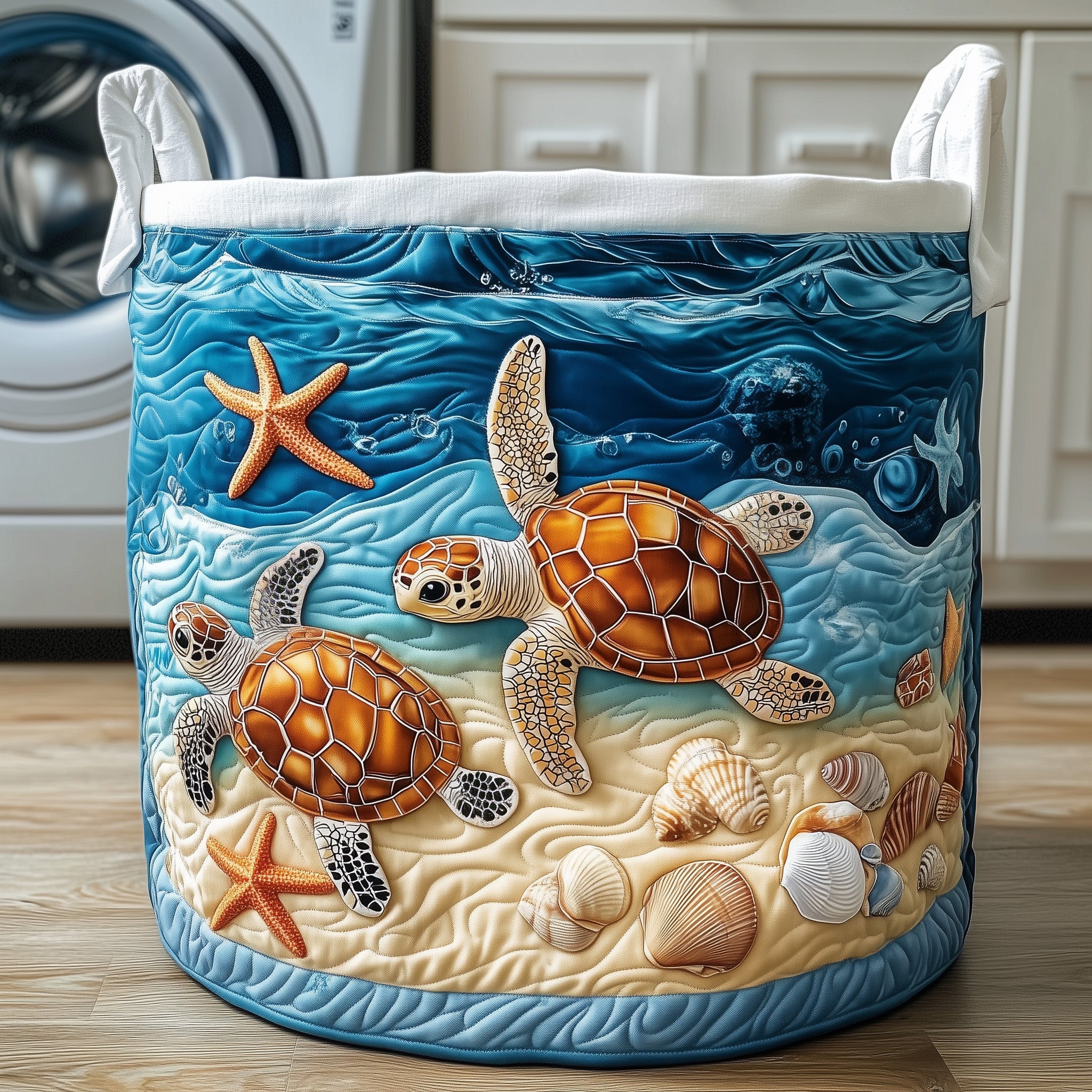 Turtle Couple Quilted Laundry Basket Lovely Gifts For Turtle Fans