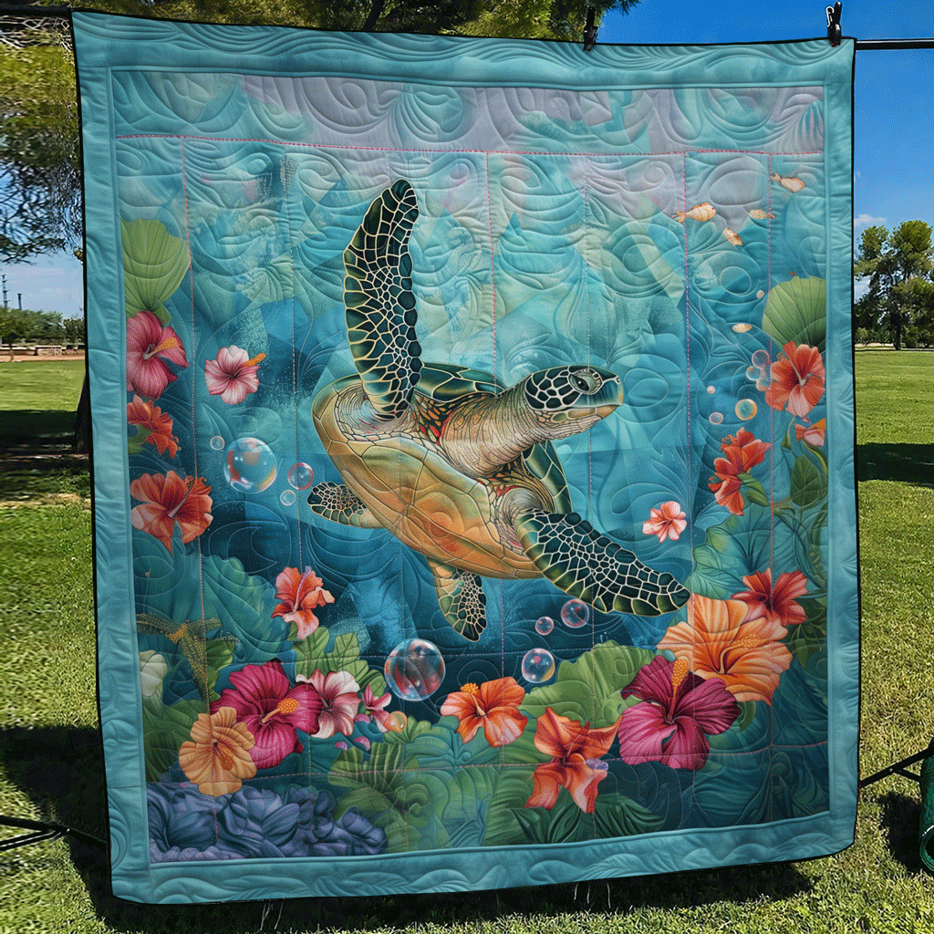 Turtle Cove Quilted Blanket Gift For Turtle Lover