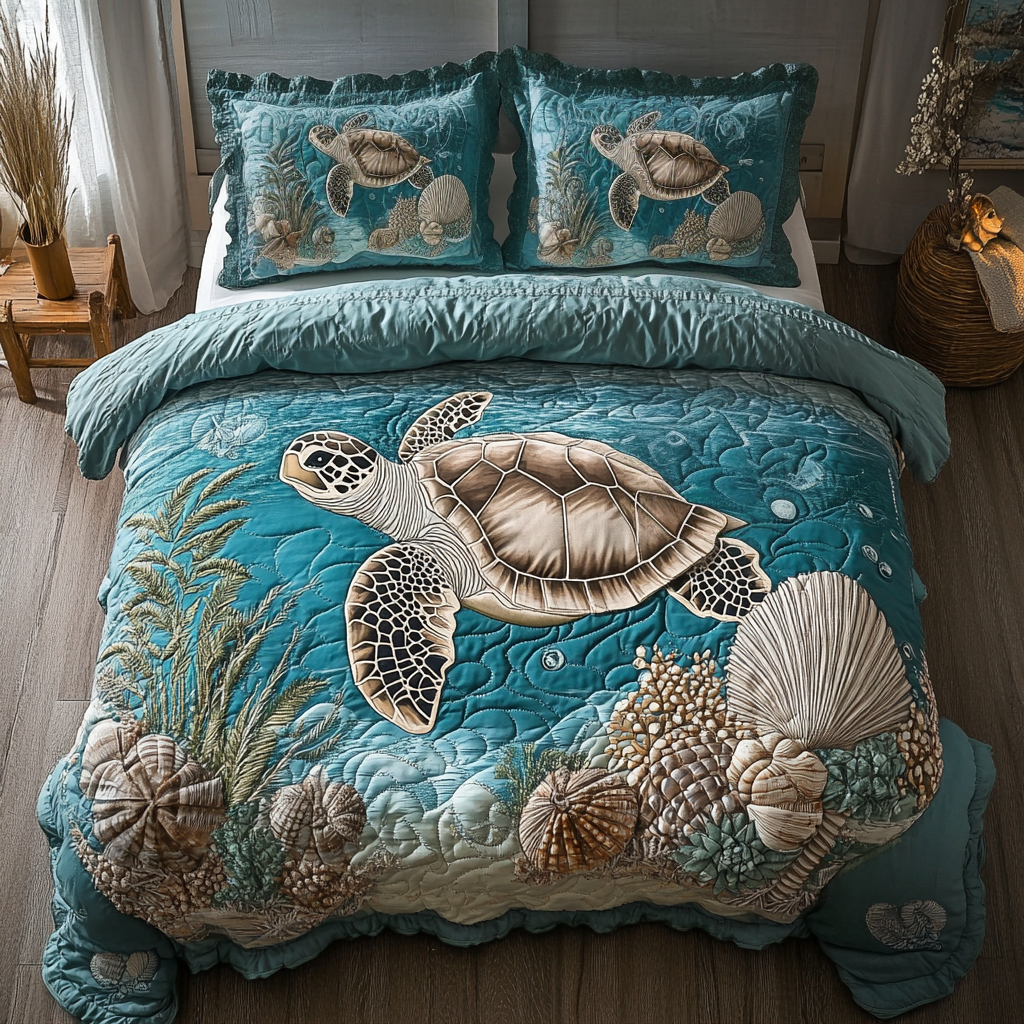 Turtle Delight Quilted Bedding Set Holiday Duvet Covers Sea Turtle Gift Ideas