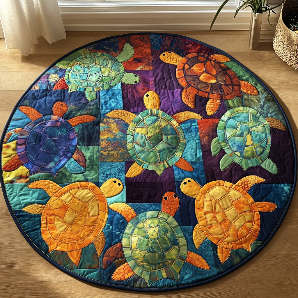 Turtle Delight Quilted Round Mat Christmas Decor For Entryway Sea Turtle Gifts For Him