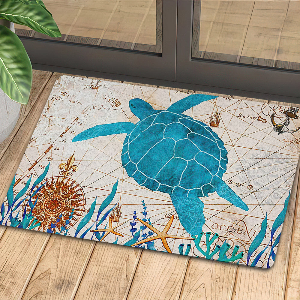 Turtle Doormat Strong Turtle In The Sea Map Gift For Turtle Lovers New Home Gift Housewarming Gift Turtle Decor