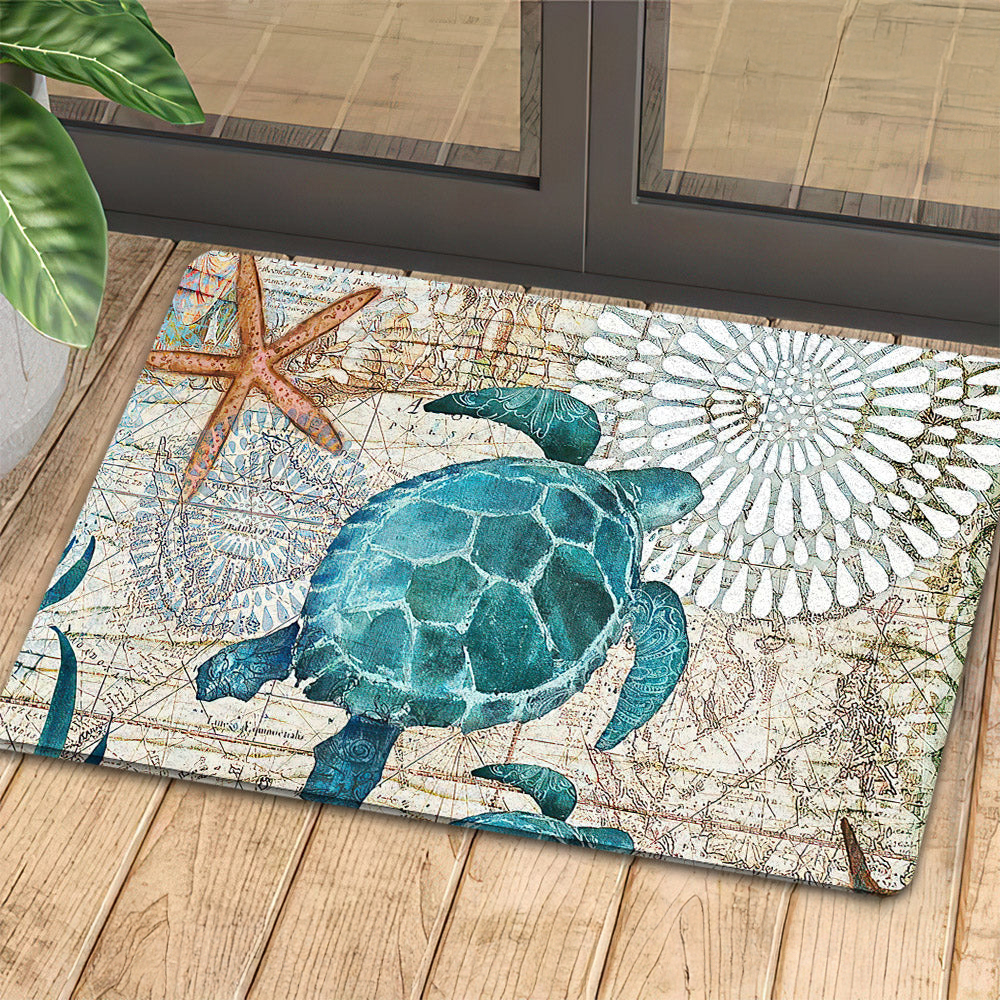 Turtle Doormat Turtle In The Mystery Sea Map Gift For Turtle Lovers New Home Gift Housewarming Gift Turtle Decor