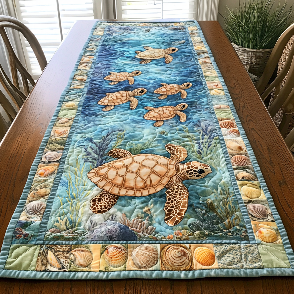 Turtle Dream Quilted Table Runner Dining Table Decor Turtle Merchandise