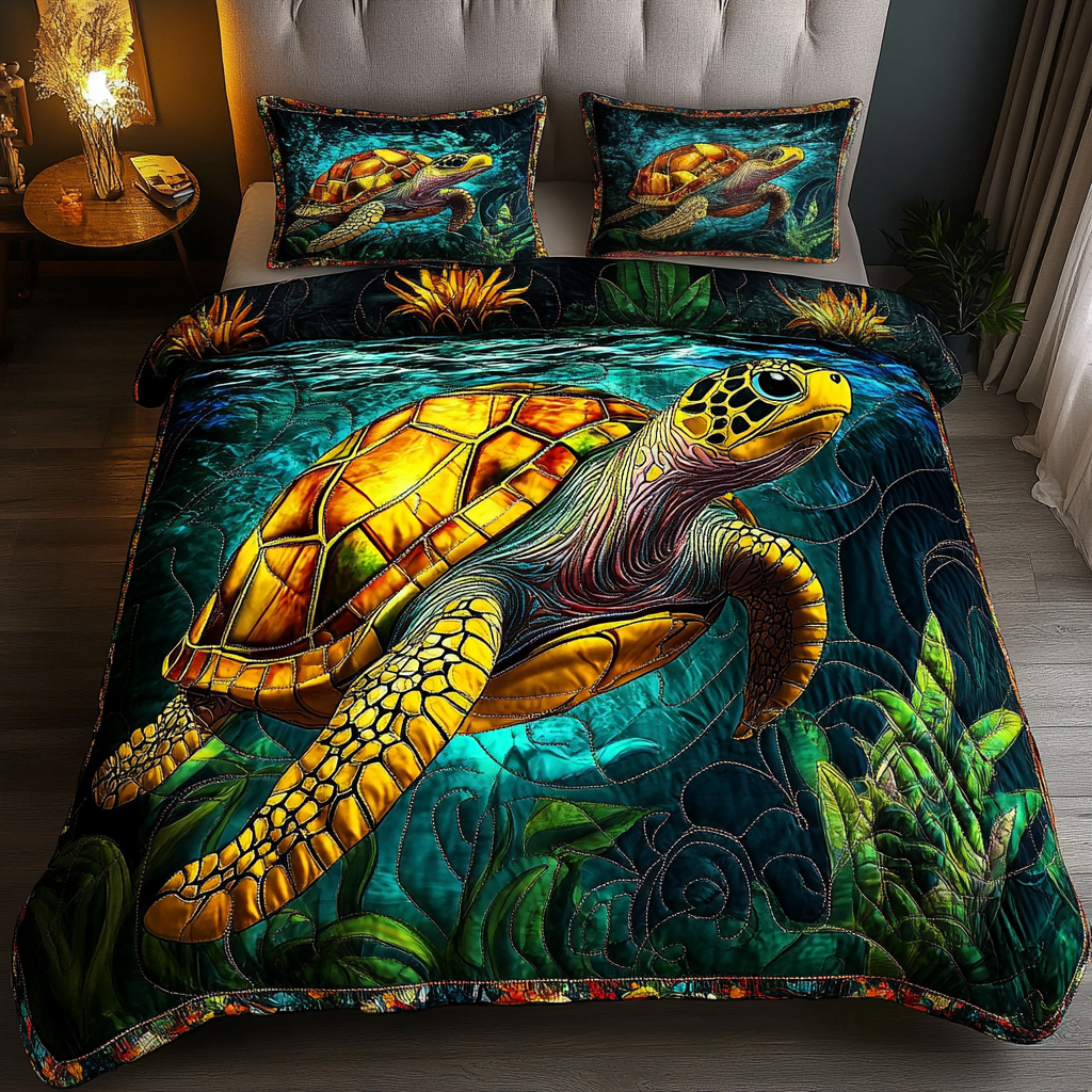 Turtle Dreams Quilted Bedding Set Bed Decor Sea Turtle Christmas Gifts