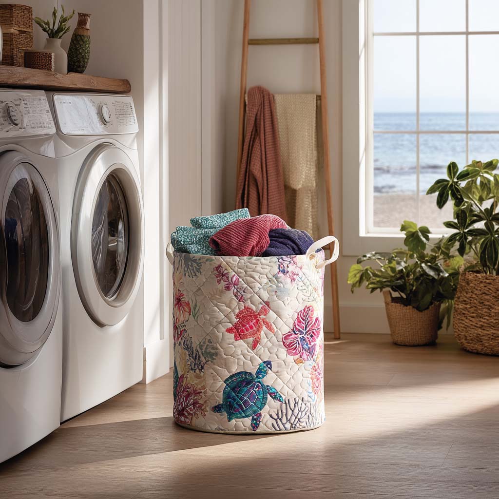 Turtle Dreams Quilted Laundry Basket Back To School Merch