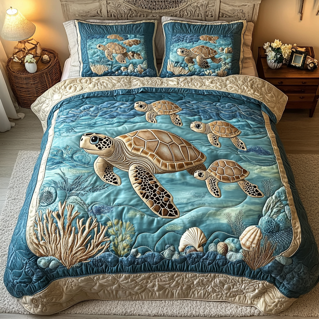 Turtle Drift Quilted Bedding Set Bed Decor Ideas Sea Turtle Gift Ideas