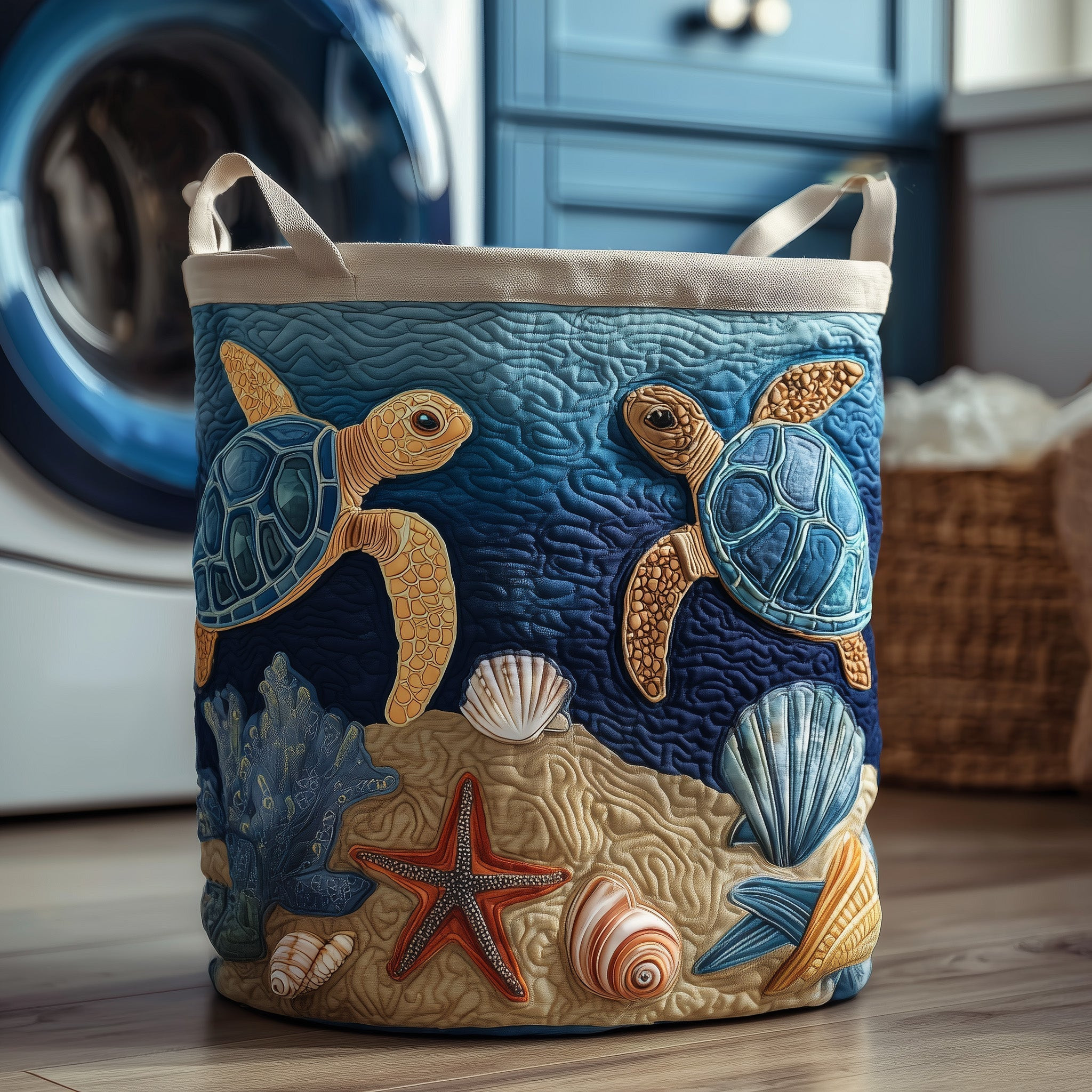 Turtle Drift Quilted Laundry Basket Laundry Room Decor Turtle Lover Gifts
