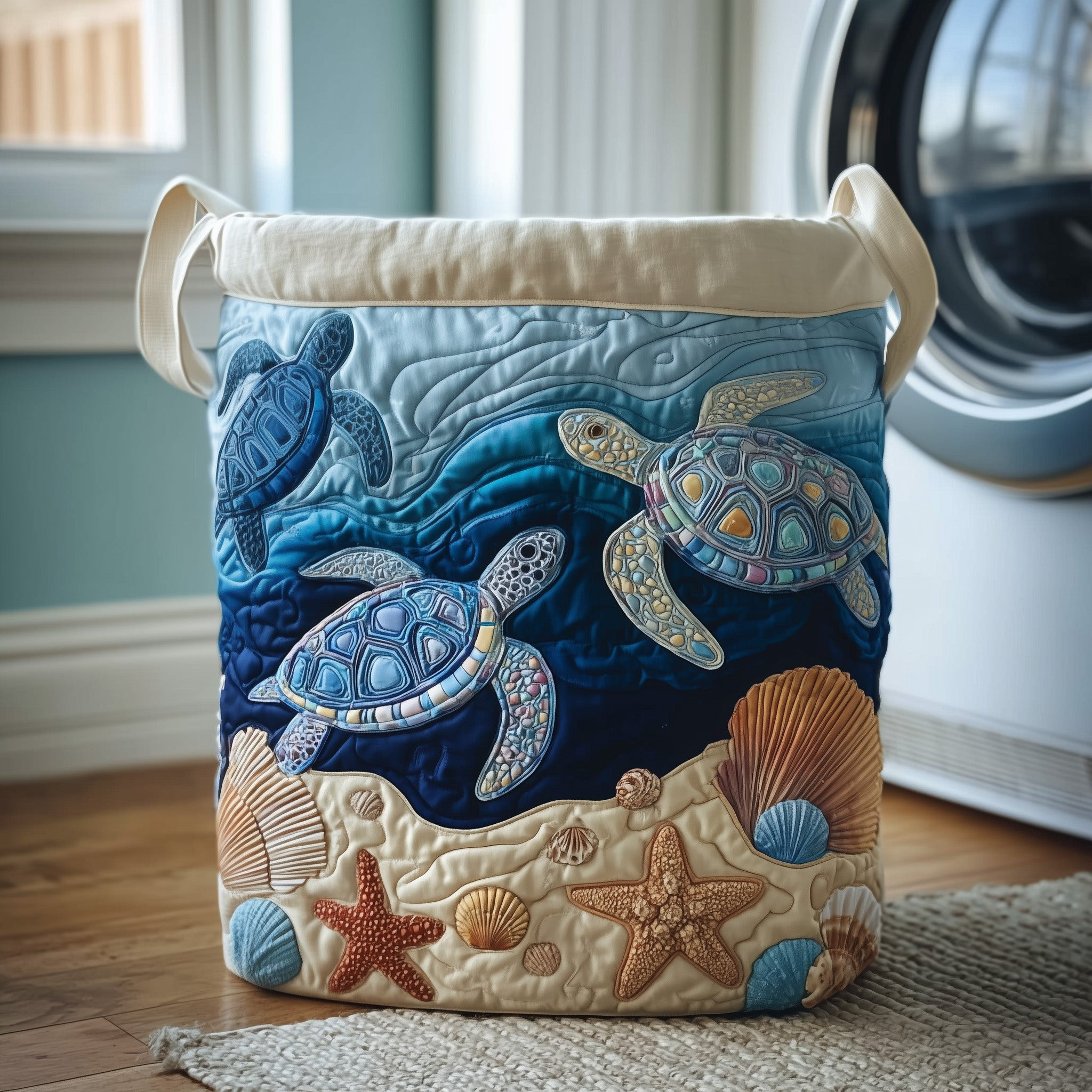 Turtle Drift Quilted Laundry Basket Ocean Themed Animal Home Decor Turtle Owner Gift Ideas