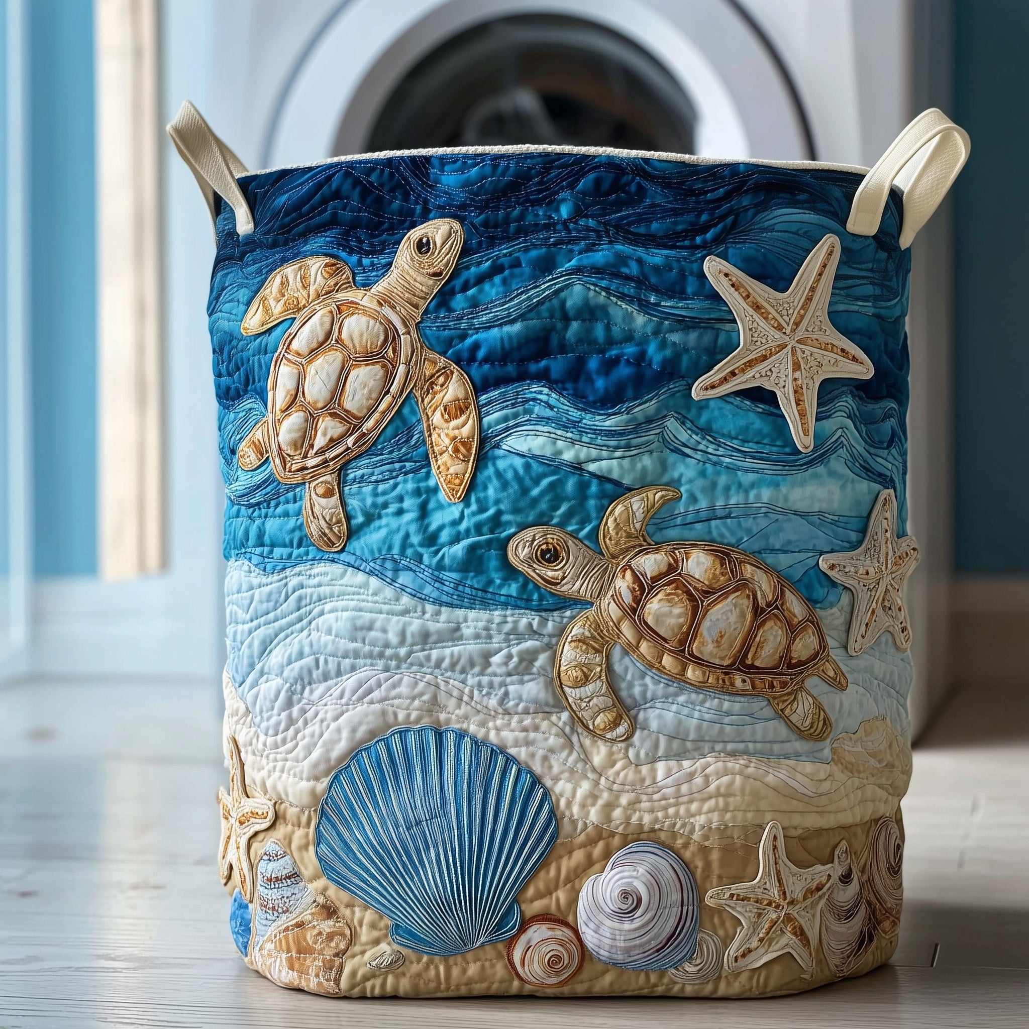 Turtle Drift Quilted Laundry Basket Sea Turtle Themed Gifts