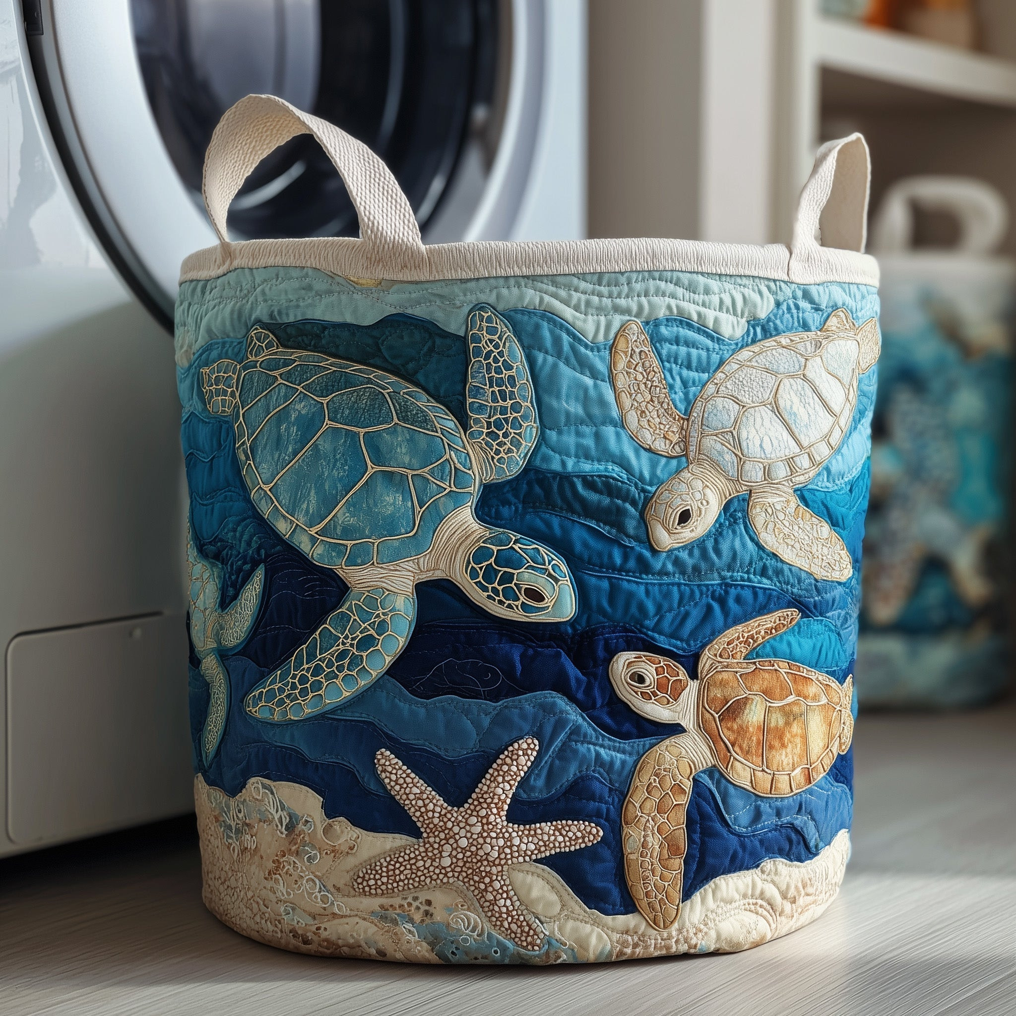 Turtle Drifting Quilted Laundry Basket Animal Home Decor Turtle Onwer Gifts