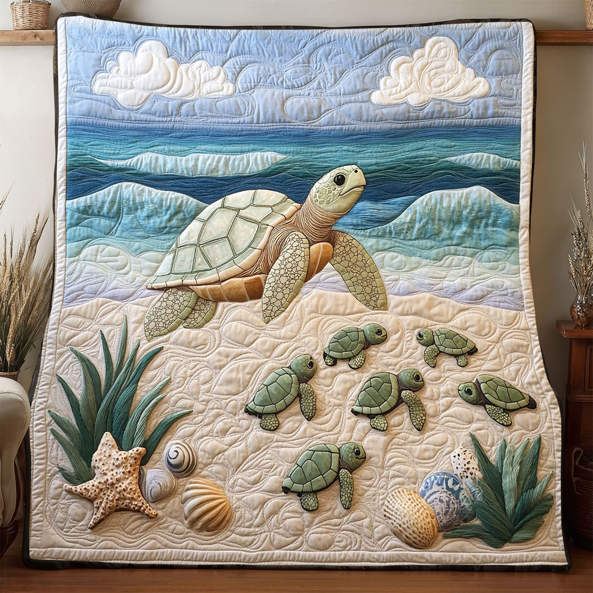 Turtle Family Quilt Premium Quilt Blanket Gift for Family Gatherings