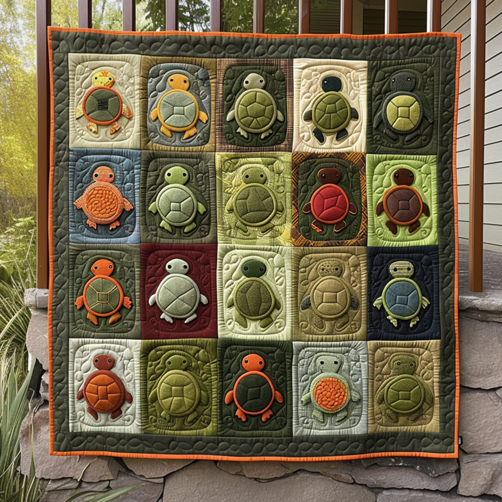 Turtle Family Reunion Quilted Blanket Presents For Turtle Lovers