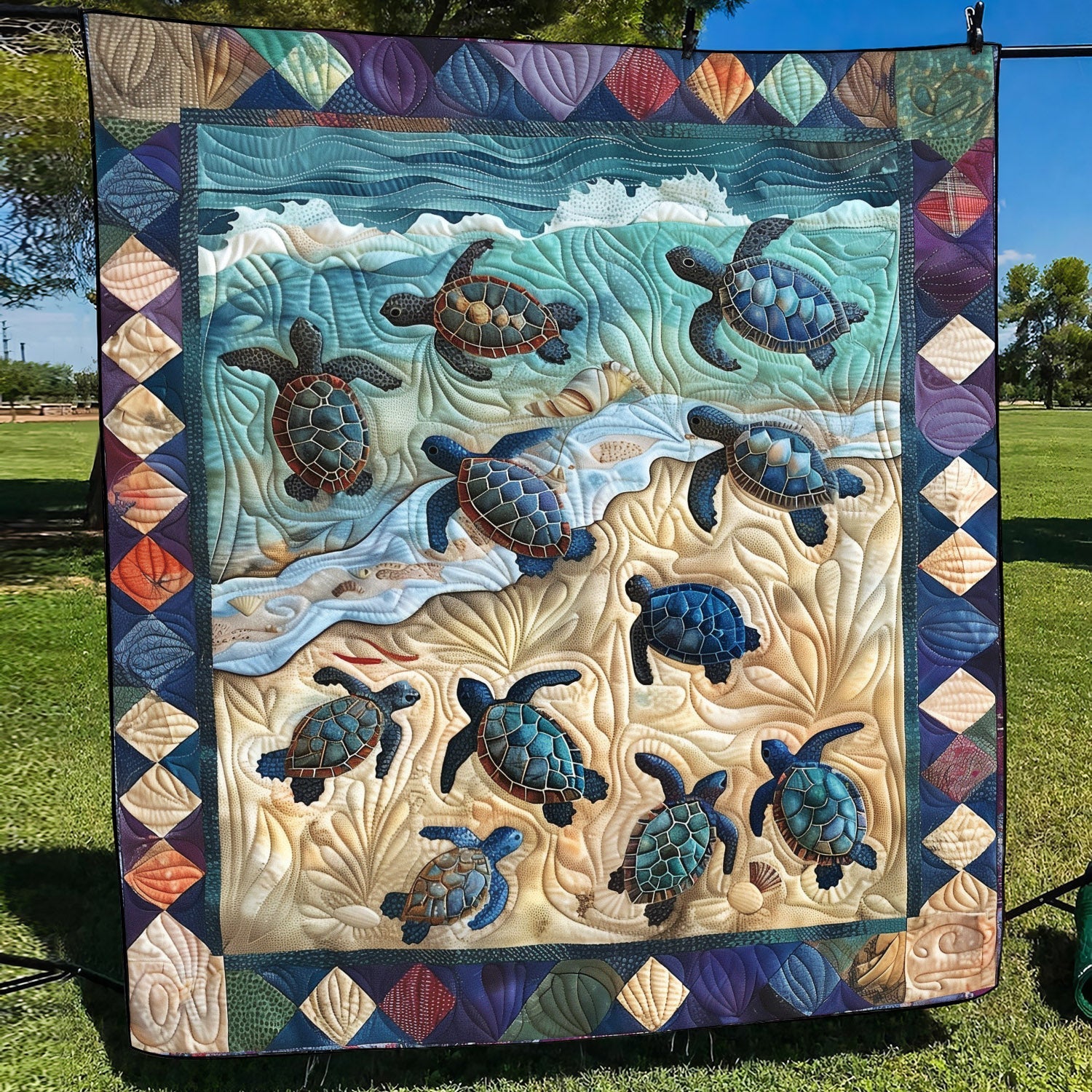 Turtle First Crawl Quilted Blanket Gifts For A Turtle Lover