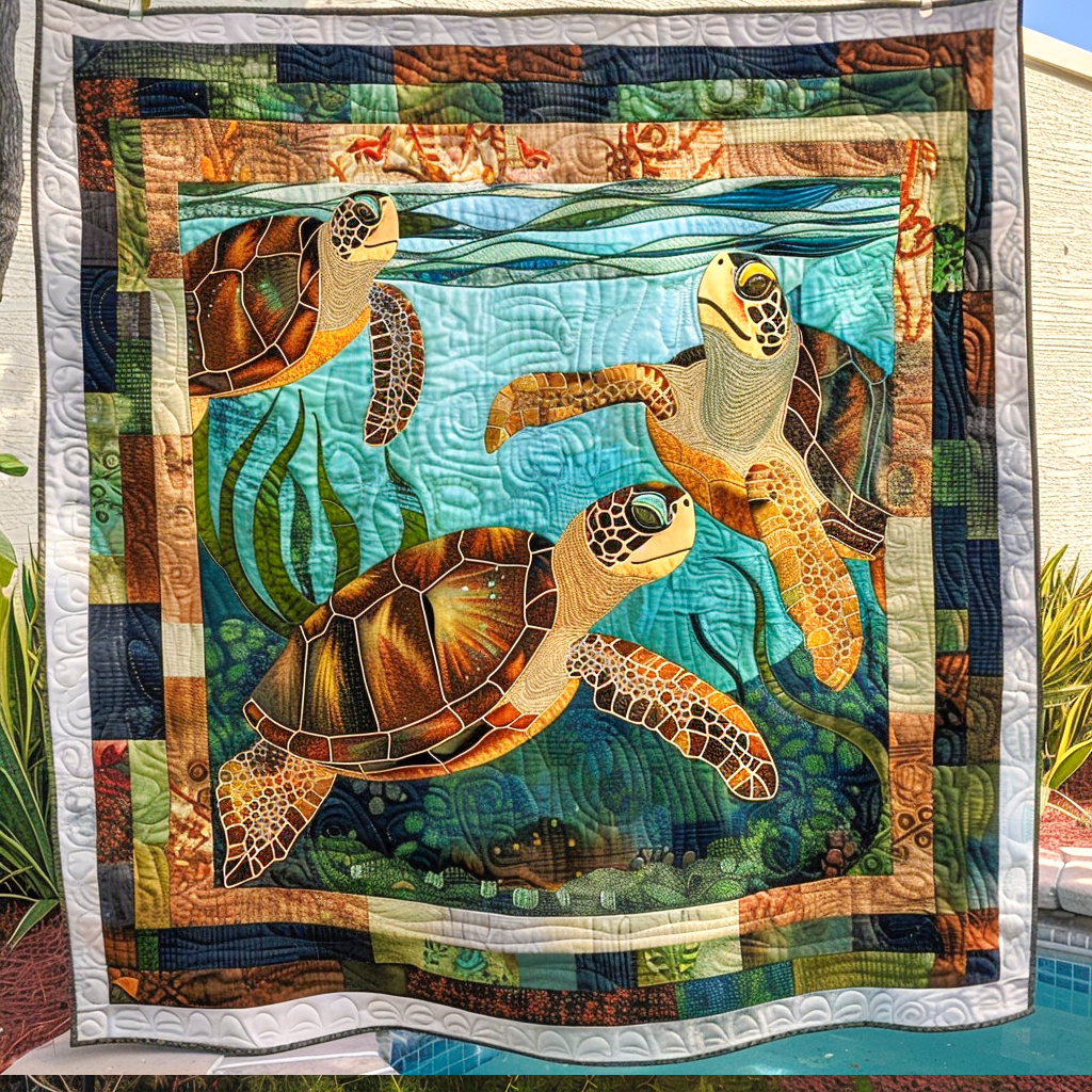 Turtle Garden Quilted Blanket Turtle Gifts For Adults