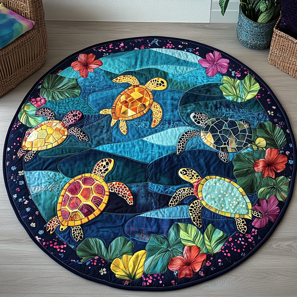Turtle Glow Quilted Round Mat Front Door Idea Sea Turtle Themed Gifts