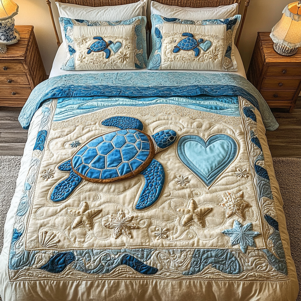 Turtle Grove Quilted Bedding Set Bedroom Decor Ideas Gifts For People Who Loves Sea Turtle