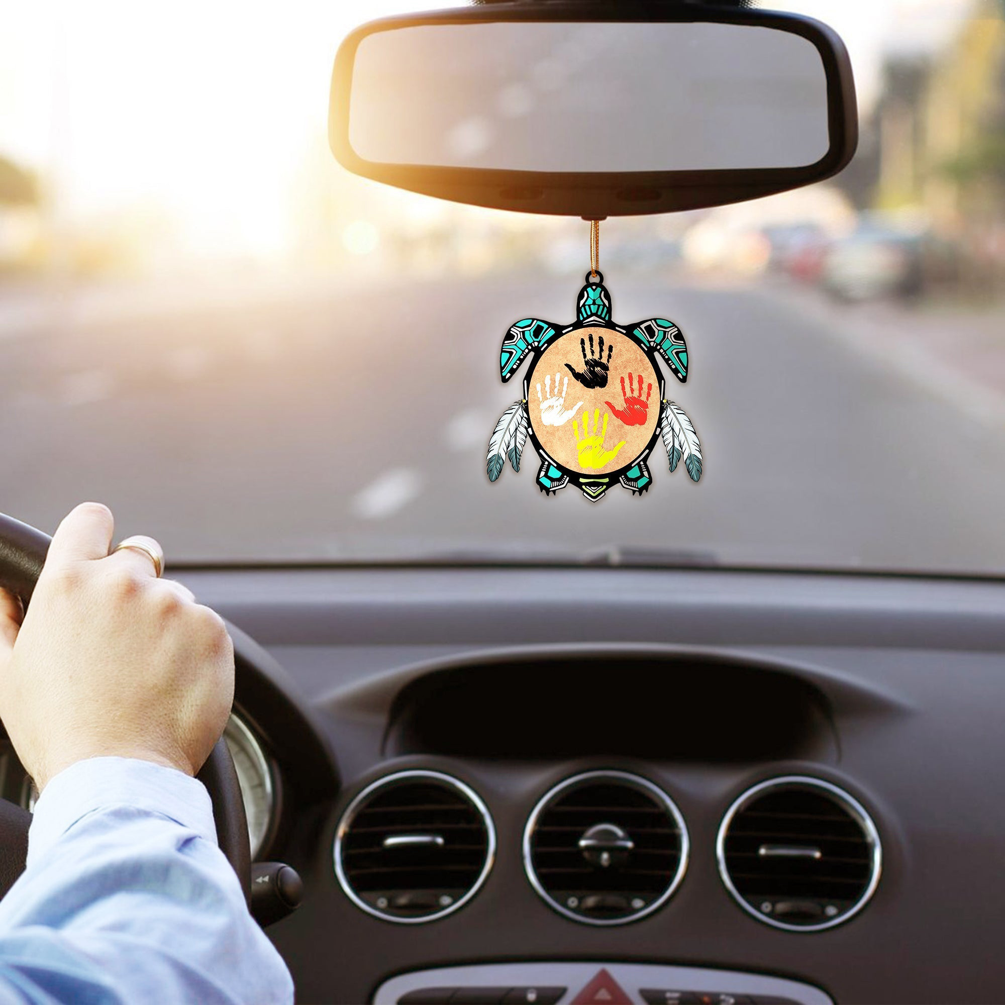 Turtle Handprint Native American Christmas Car Ornament Xmas Decor Gift Ideas