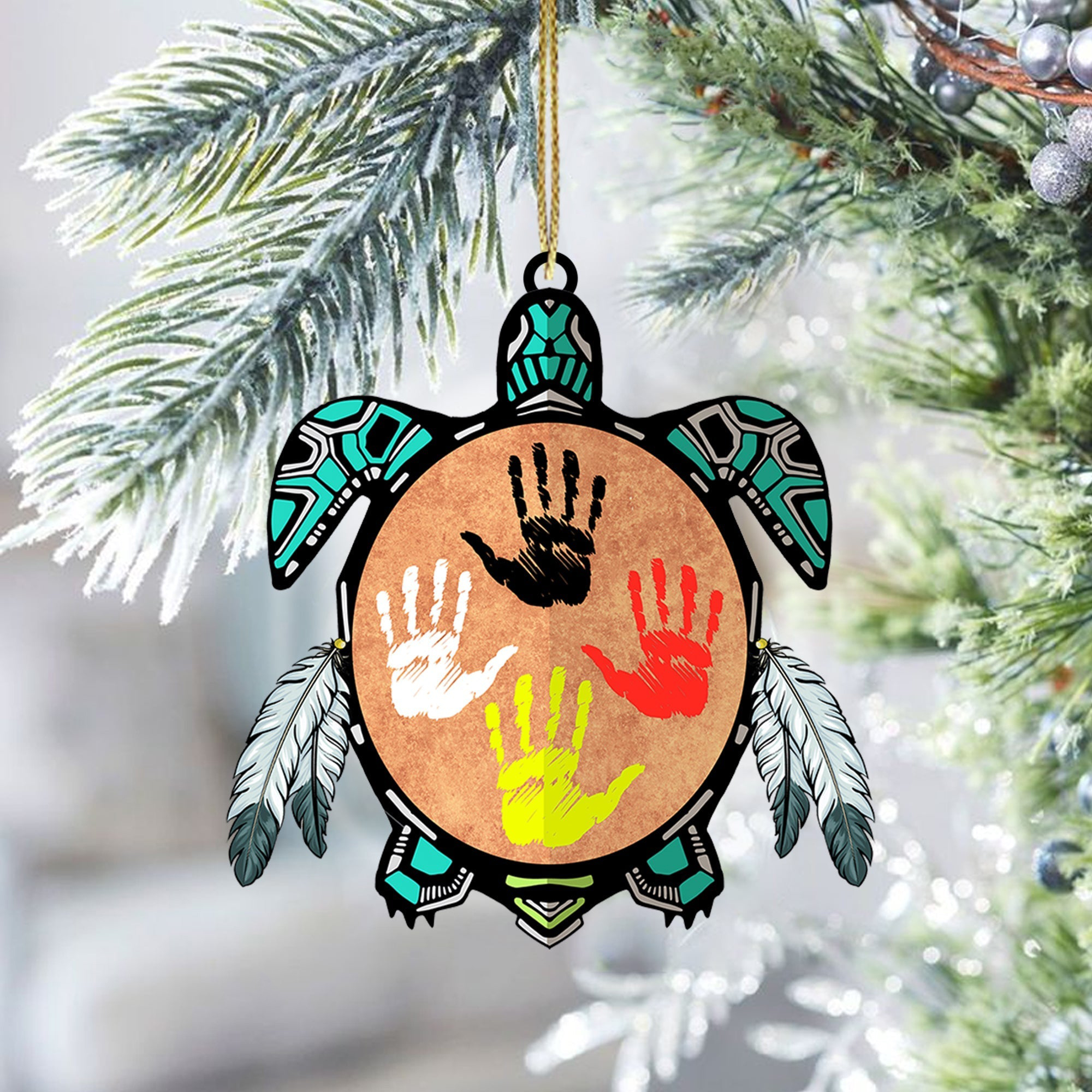 Turtle Handprint Native American Christmas Ornament Xmas Decor Turtle Lover Gifts