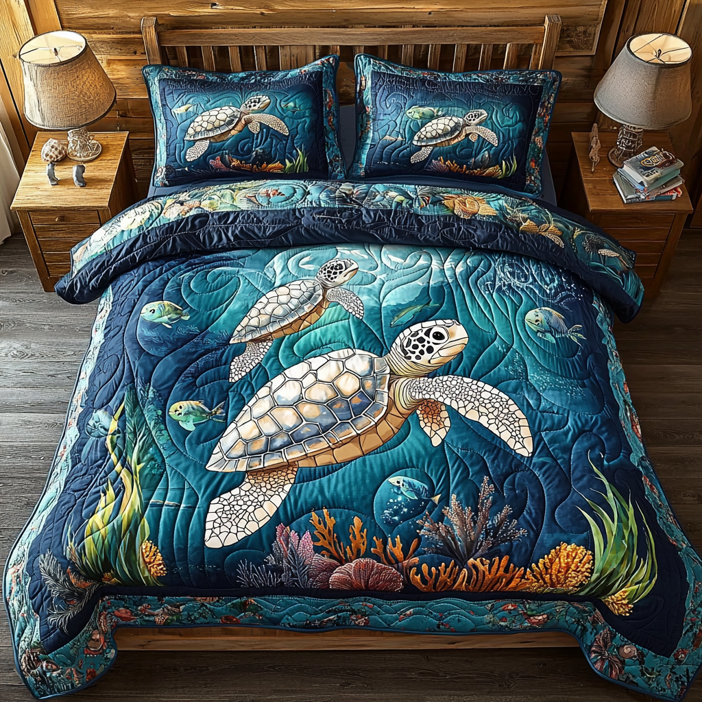 Turtle Harmony Quilted Bedding Set Thoughtful Bedroom Gift Idea for Any Occasion