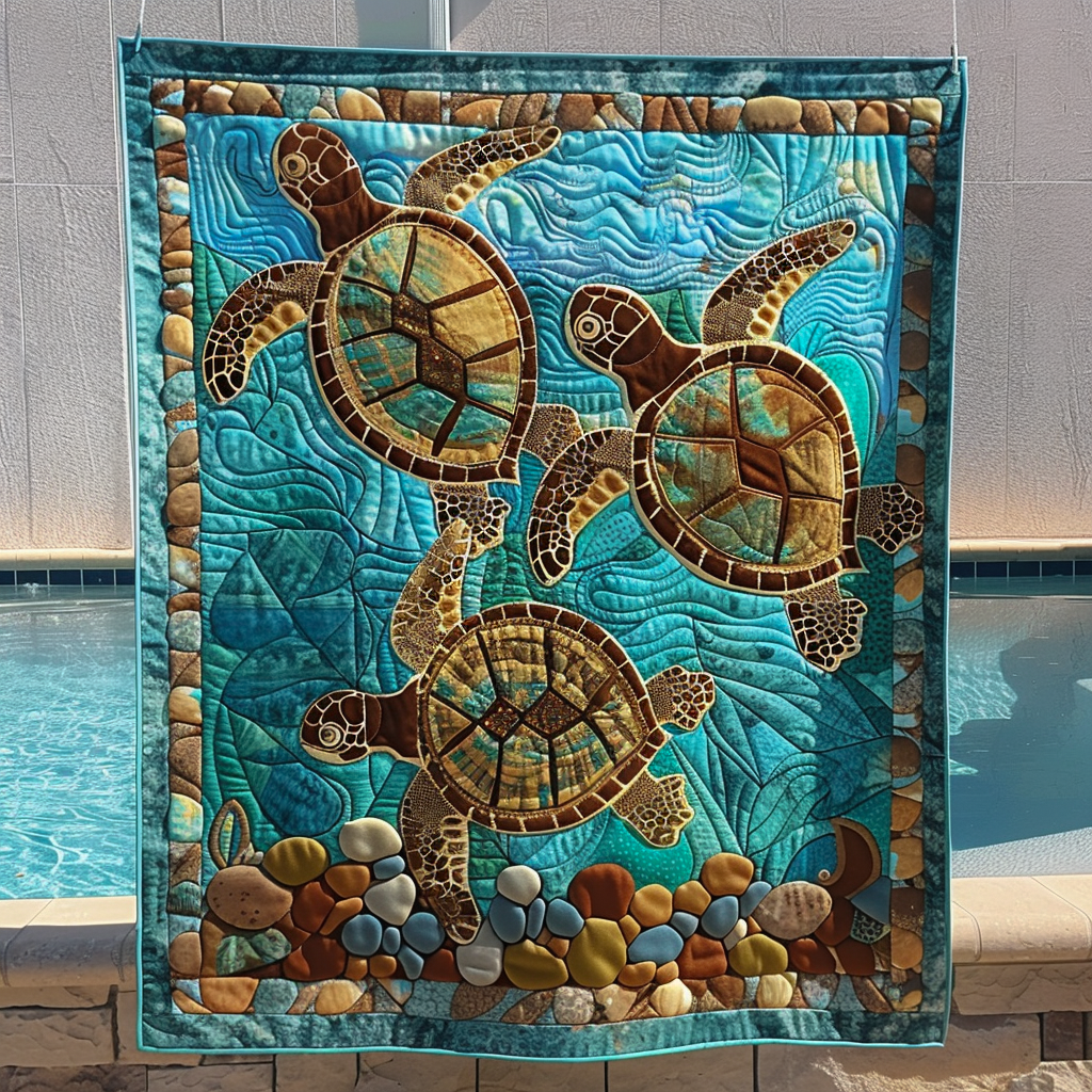 Turtle Harmony Quilted Blanket Gift For Turtle Lover