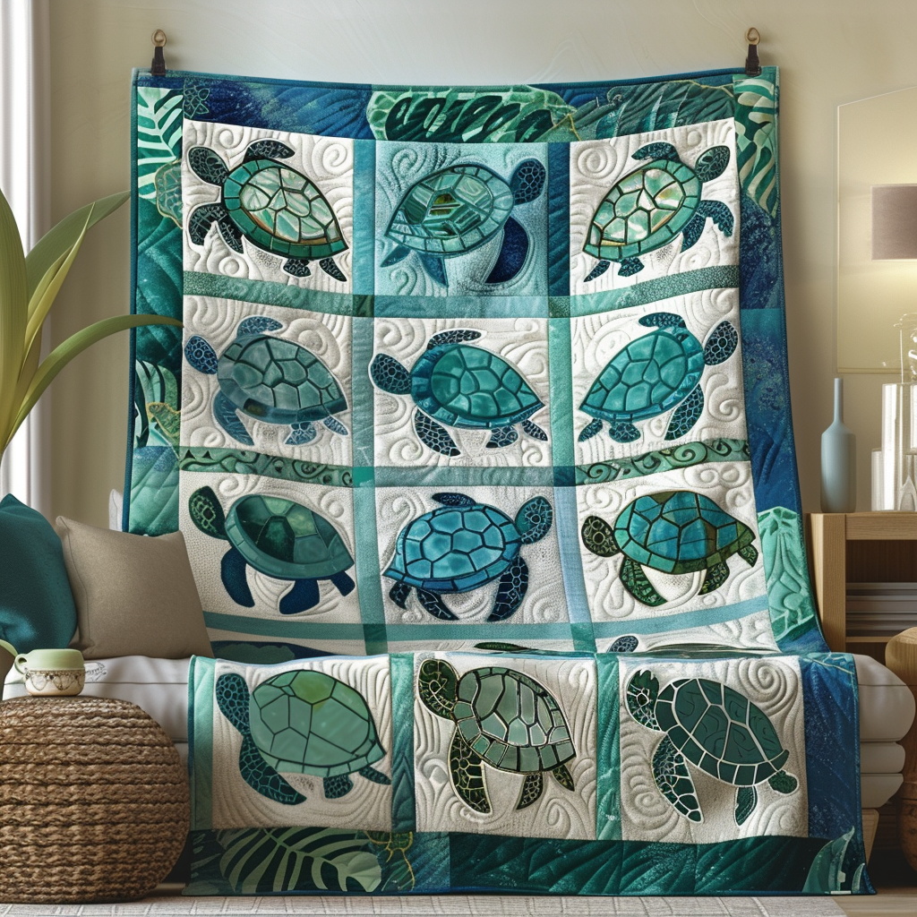 Turtle Harmony Quilted Blanket Unique Gifts For Turtle Lovers