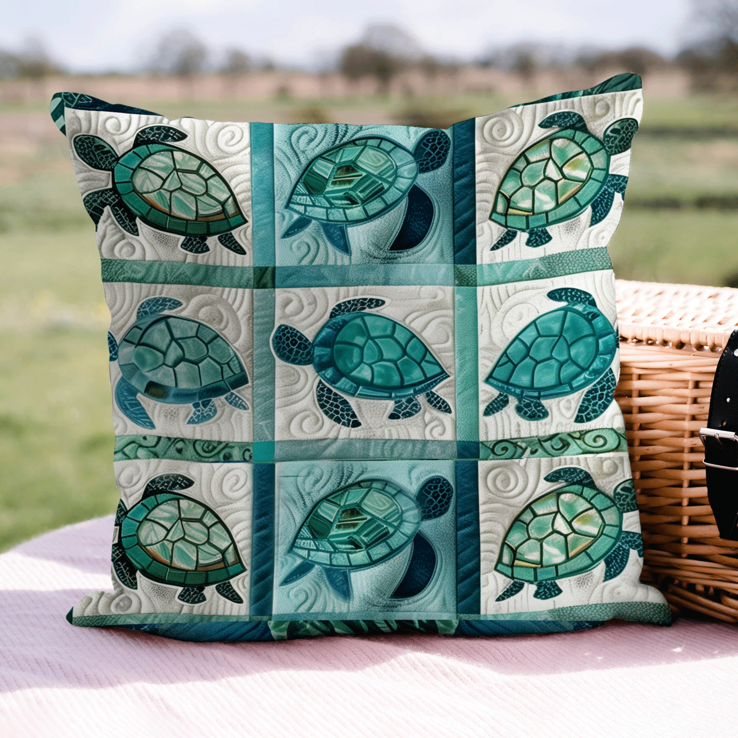 Turtle Harmony Quilted Pillow Case Christmas Pillow Cover