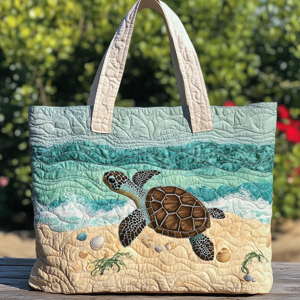 Turtle Harmony Quilted Tote Bag Beach Lovers Gift Ideas