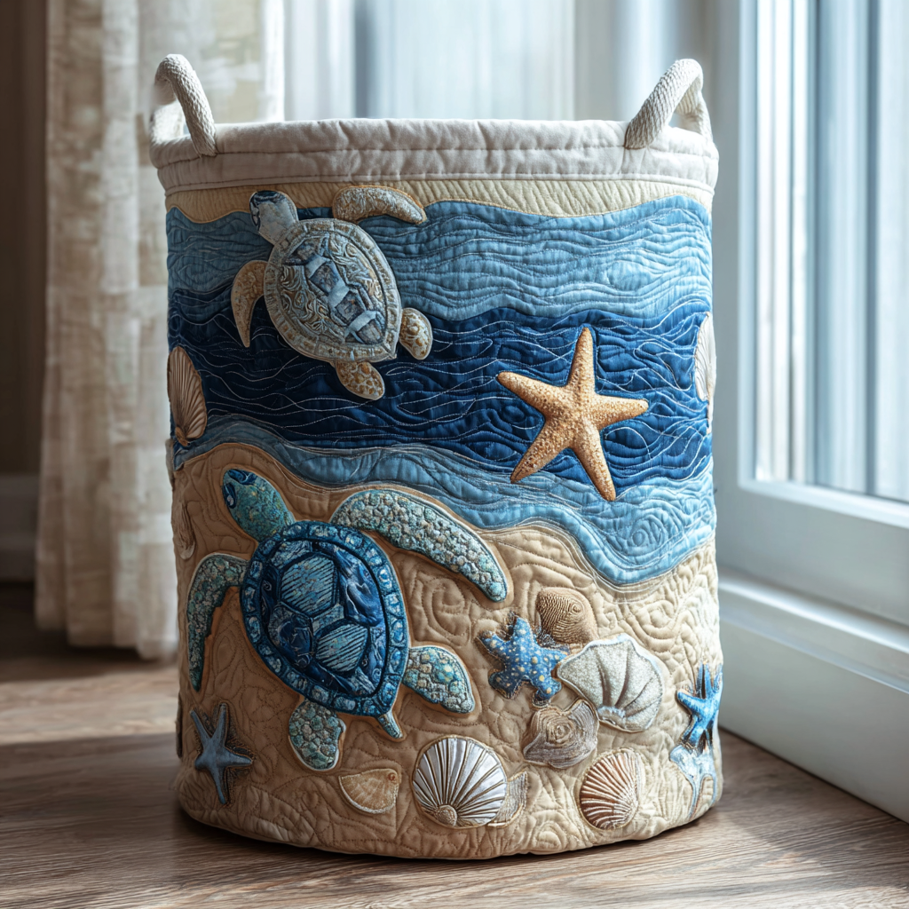 Turtle Haven Quilted Laundry Basket Thanksgiving Merch Gift