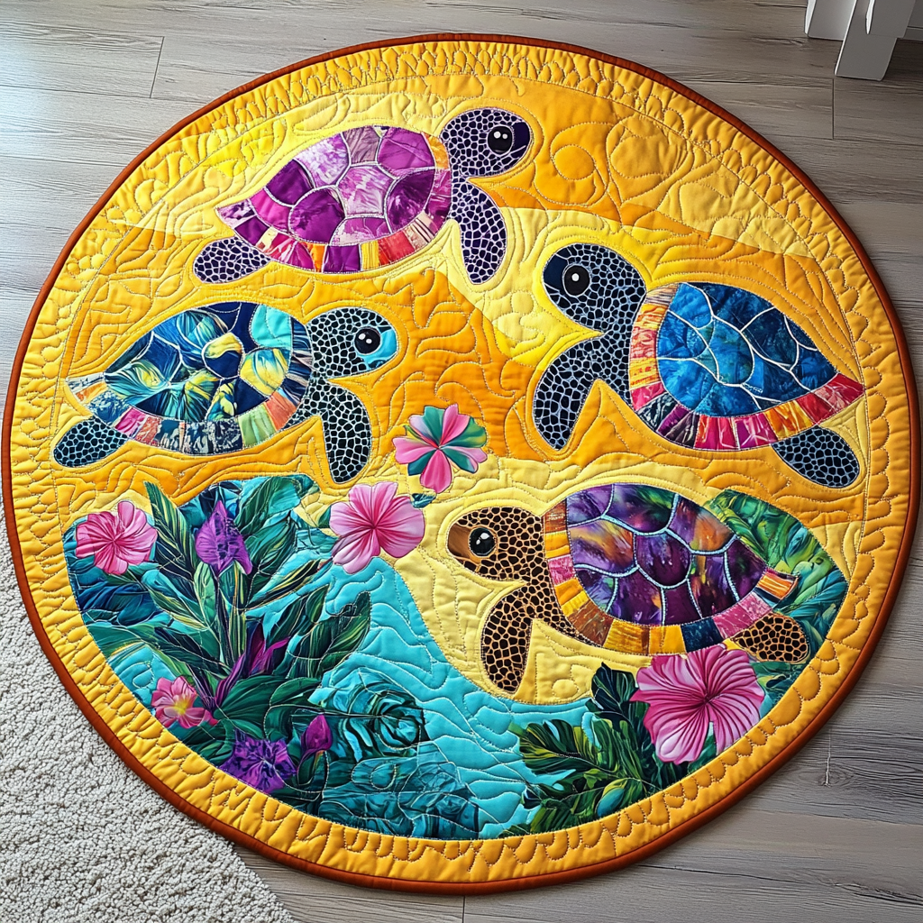 Turtle Haven Quilted Round Mat Entryway Decor Sea Turtle Gifts For Mom