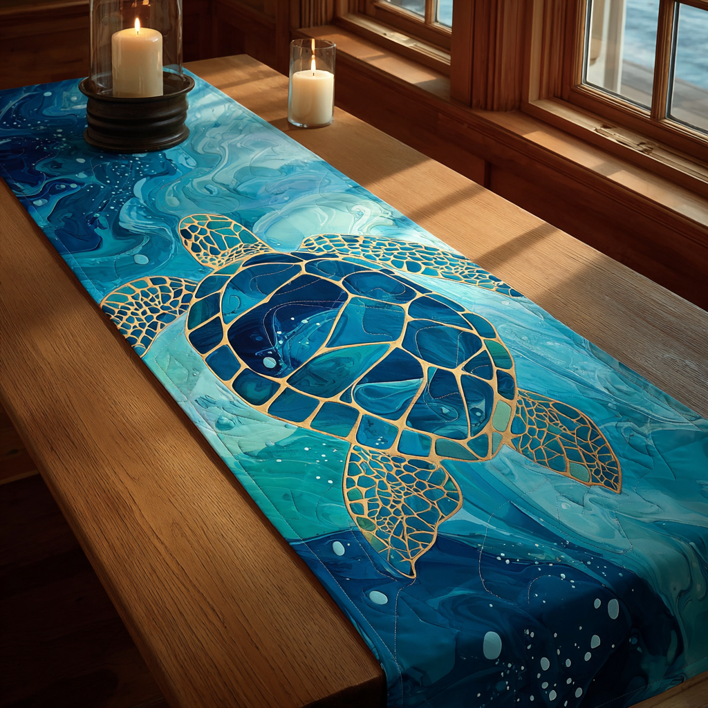 Turtle Haven Quilted Table Runner Kitchen Table Decor Ideas Cute Turtle Presents