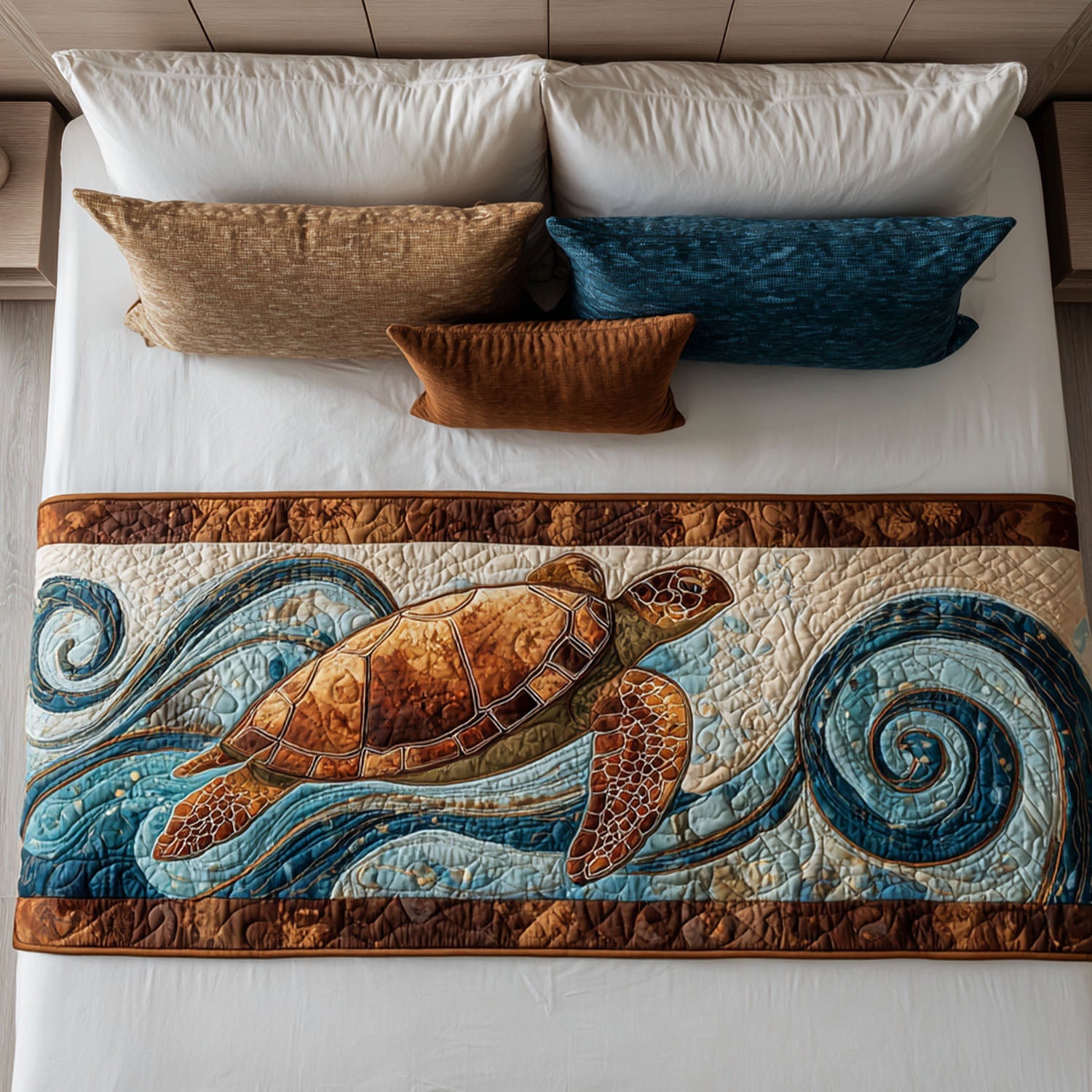 Turtle Hug Quilted Bed Runner Bed Decor Ideas Sea Turtle Gift Ideas